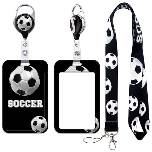 Fußball-Schlüsselband mit einziehbarer Ausweisrolle, schwarzes Umhängeband für Lehrer, Kinder, Krankenschwestern, Studenten, Kreuzfahrt, Büro, Schule, Ausweis, Kreditkarten