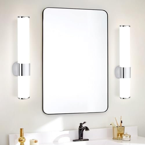 meoaow Spiegelleuchte Bad Led Wandlampe - Badezimmer Lampe 6W 2er Set Neutralweiße Lichtfarbe 4000K Seite Spiegel Wandleuchte Badlampe Spiegelschrank Beleuchtung Chrom 35cm