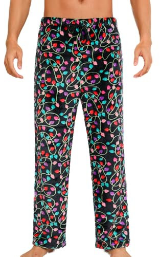 ENJOYNIGHT Schlafanzughose Herren Lang Fleece Pyjamahose Plüsch Freizeithose Warm Haushose mit Kordelzug ((Medium,Licht)