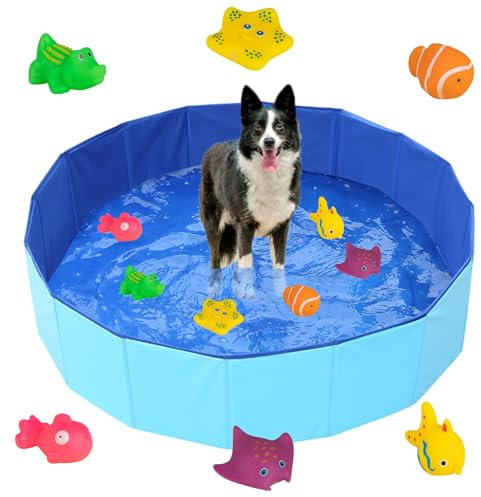 Piscine pliable pour chat avec poisson - Jouet de piscine portable - Jouet d'eau interactif pour chien (H 20 cm - Diamètre 60 cm - Bleu)