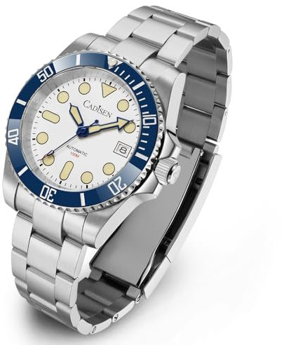 CADISEN Automatik Uhr Herren Mechanische Wasserdicht NH35 Uhren männer Freizeitgeschäft (blau)