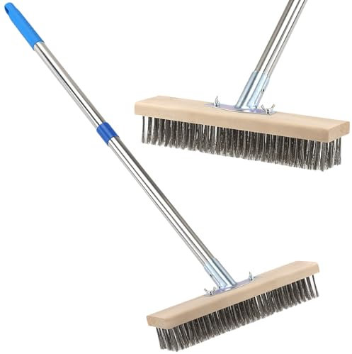 KOHAND 2 PCS 30 x 6 x 4.5 cm Wire Broom with 63 inch Telescopic Handle, Stainless Steel Yard Brush, Blue Floor Scrub Brush for Patio, Deck, Garden