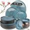 Moritz & Moritz ORGANIC 36-teiliges Geschirrset 12 Personen Blau - Elegantes Teller Set aus hochwertigem Steinzeug - Geschirr Set 12 Personen aus je 12x Dinnerteller, Dessertteller, Suppenteller