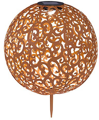 LED Design Solar Kugel Steck Leuchten rost Silber Garten Außen Erdspieß Lampen Terrasse, Farbe:rost D 28.5 cm