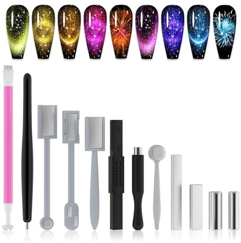 OWill 12 Stück Cat Eye Magnet - DIY Magie für Nagelkunst Werkzeug Set mit Magnetstift für Perfekte Katzenaugen Effekt - Qualitativ hochwertige Nageldesign Instrumente