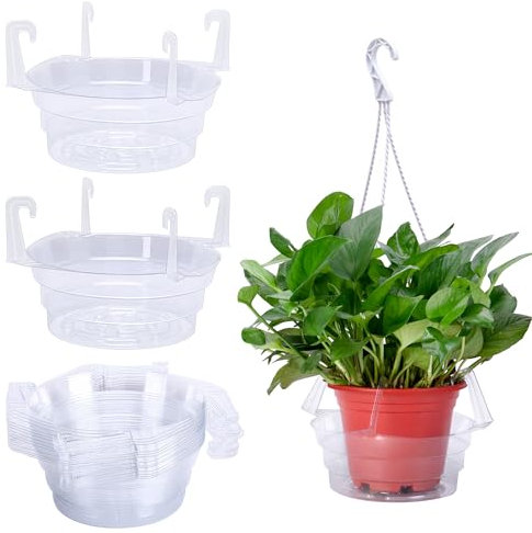 Adnee 15 Pcs 8 Inch Hanging Plant Water Catcher-Clear Plastics Plant Water Catcher Tray-Hanging Plant Saucers Drip Pans for Indoor Outdoor Hanging Basket Flower Pot
