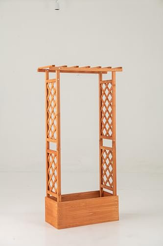 GOPLUS Jardinière Surélevée avec Treillis, 2 Treillis Latéraux et Toit Suspendu, Lit de Jaridn en Bois pour Extérieur avec Trou de Drainage pour Fruits, Légumes et Herbes, 78x32x152cm