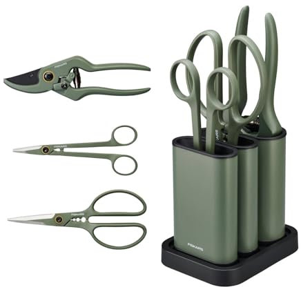 Fiskars Kit d'Élagage, 3 pièces, Urban Plant Care, Élagueur, Sécateur et Cisailles pour Plantes avec Support, Acier Inoxydable/Plastique, Vert Foncé/Noir, 1075317