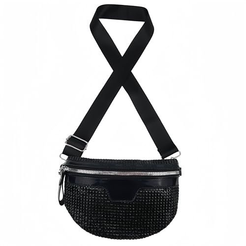 Mervokl Bauchtasche Damen Tasche Schwarz Umhängetasche Klein Handtasche Elegant Schultertasche Crossbody Bag Stylisch Gürteltasche für Party Festival Freizeit Date