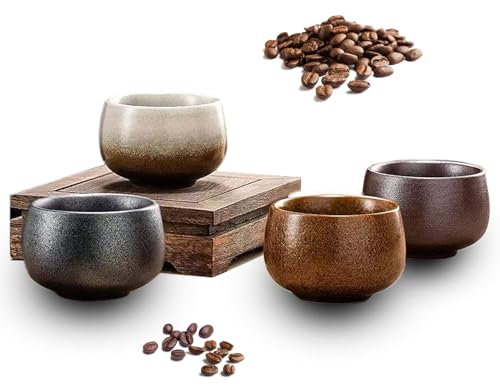 Ondacore Handmade Espresso Cup Set 4x80ml, Handmade Stoneware Coffee Cups Without Handle, Dishwasher Safe, Ceramic Cups for Espresso, Tea, Mocha