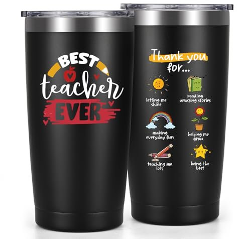 Livole Thank You Gifts for Teacher End of The Year, Best Teacher Ever Mug, Preschool Nursery Teachers Gifts for Men, Male Teachers Presents, 20oz Wine Tumbler with Straw, 600ml Insulated Glasses