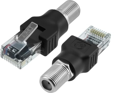 BaYiToo 2 Pcs RF to RJ45 Converter Adapter, F-Type Female to RJ45 Male Coaxial Converter, Coaxial to Ethernet Adapter for Cable Line Tester (Black)