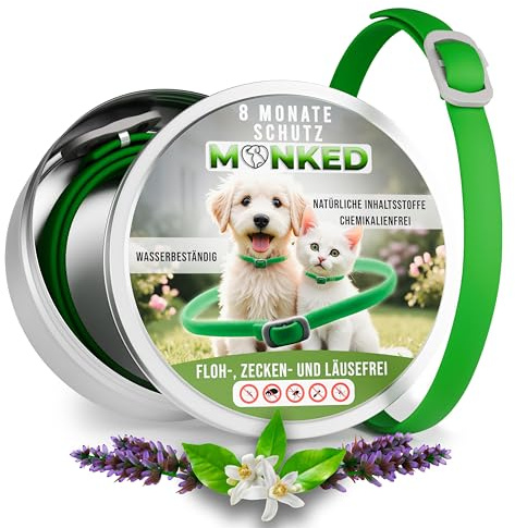 Monked Zeckenhalsband für Hunde – Natürlicher Zeckenschutz & Flohschutz [wasserdicht & verstellbar] bis zu 8 Monate Schutz gegen Zecken und Ungeziefer