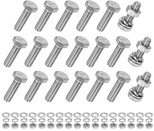 M METERXITY 20Pcs Hex Head Screw Bolt w/Nuts Flat & Lock Washers M6x20mm | Stainless Steel Bolts and Nuts Kit,Fully Threaded Metric Bolt Assortment,for Equipment/Machinery