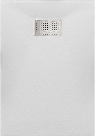 Thermopanel SMC White Shower Trays Base Slate Stone Effect Textured Non Slip with Stainless Steel Drain Cover - 1500 x 800mm