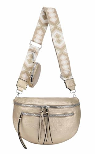 Damen Brusttasche Crossbody Tasche Umhängetasche Hüfttasche Cross-Over Bodybag Schultertasche Bauchtasche Handytasche Kunstleder Gold