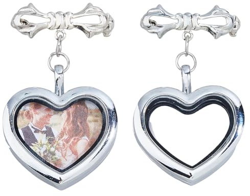 SUPERFINDINGS 2 pezzi bouquet da sposa con ciondolo a forma di cuore, in argento, per matrimonio, con cornice in ottone