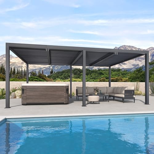 Pergola bioclimatique - 7,39 x 3,68 m - Lattes réglables en aluminium - 27,19 m² - Auvent de jardin élégant - Gris - Pour terrasse et jardin