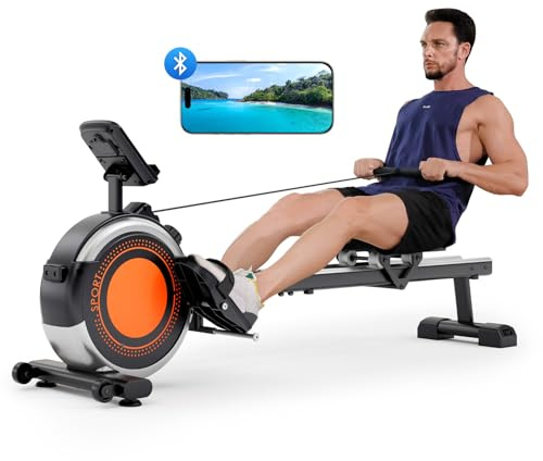Dripex Máquina de Remo Silenciosa para Casa, 16 Niveles de Resistencia, Rieles Dobles Estables, Pantalla LCD, Soporta hasta 158 kg, Conexión Bluetooth con App, Ideal para Fitness en Casa