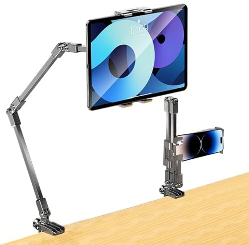 Tablet Halterung Tisch, Aluminium iPad Tischhalterung, 360° Drehbarer Tablet Ständer Bett,Adjustable Tablet Armhalterung Kompatibel mit iPad Air Pro Mini,Samsung Galaxy,Kindle,alle 4,7-13 Zoll Geräte