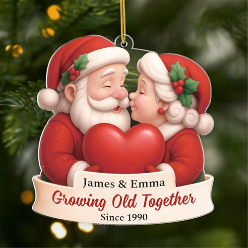 Personal Chic Personalised Ornament - Growing Old Together Since - Gift for couples xmas, personalised couple christmas decorations, reindeer christmas tree decorations (Model #5)