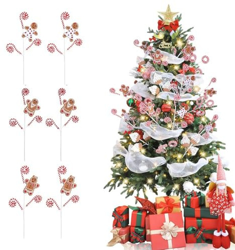 Vilgftyiet Süßigkeiten-Picker-Set mit Weihnachtsmotiven, 6 Stück, einschließlich Keks- und Süßigkeiten-Designs für Weihnachtsbaum und Party-Dekoration