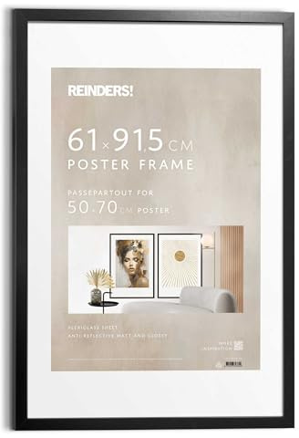 REINDERS Bilderrahmen Poster 61x91,5cm, mit Passe-partout 50x70cm Schwarz entspiegelt