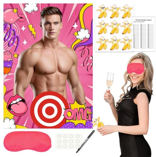YUPDFGB Hen Party Games 17PCS Pin The Pants On The Hunk with Large Size Novelty Stickers Eye Mask Bachelorette Party Game Hen Do Accessories Party Gifts Favors Decorations Funny Hen Party Accessories