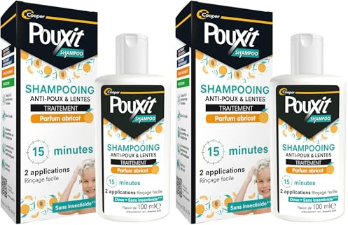POUXIT - Shampooing parfum abricot - Traitement anti-poux et lentes - 100% Efficace - Agit en 2 applications de 15 minutes - Traitement du cuir chevelu - Flacon de 100 ml (Lot de 2)