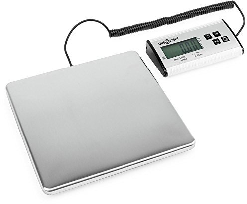 oneConcept Marketeer - Balance postale numérique pèse-colis pèse-lettres courrier paquets (écran séparé, charge max 150kg, surface de 27x27cm, fonction tare)