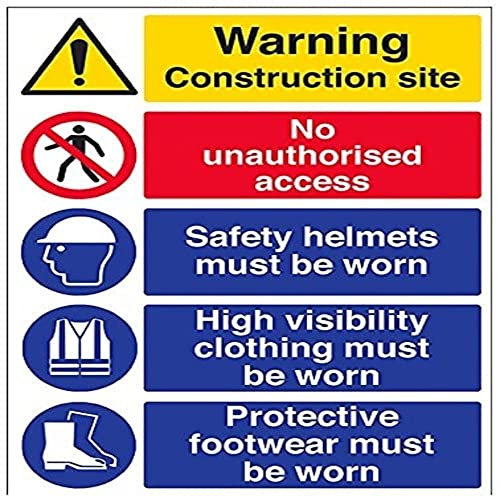 VSafety Warnschild mit Aufschrift Multi Hazard Site Safety/High Visibility Clothing, 450 mm x 600 mm, 1 mm starrer Kunststoff