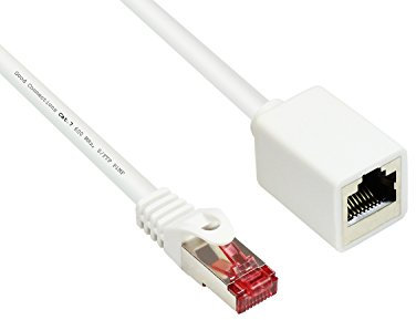 Good Connections Cat.6 Ethernet LAN Patchkabel-Verlängerung mit Rastnasenschutz RNS , S/FTP, PiMF, PVC, 250MHz, OFC, CU - Gigabit-fähig (10/100/1000-Base-T Ethernet Netzwerke) - weiß, 1 m