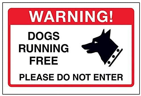 V Safety Dogs Running Free, Please Do Not Enter Sign - 200mm x 150mm - Self Adhesive Vinyl