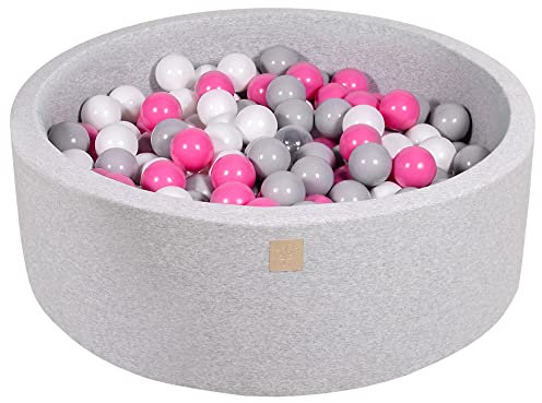 MEOWBABY Bällebad Baby - Rund 90x30cm Ball Pit für Kinder ab 1 Jahr mit 200 Bälle - Weiches & Sicheres Bällepool, Cotton, Hellgrau