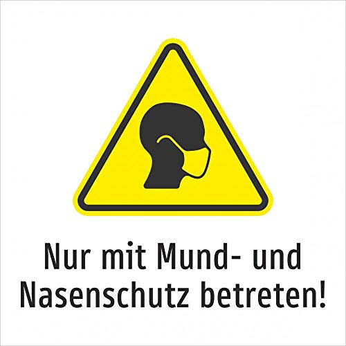 Nur mit Mund- und Nasenschutz betreten! (gelb) - 200 x 200 mm, Aufkleber
