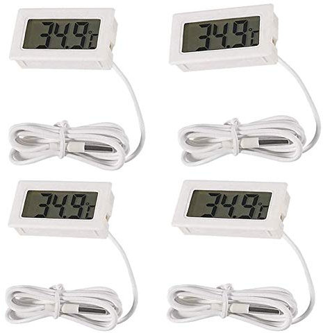 AOICRIE Digitales LCD-Thermometer, Fahrenheitstemperatur, digitales LCD-Kühlschrank-Thermometer, 1 m Kabel mit Sonde, für Kühlschrank, Gefrierschrank, Aquarium, Weiß, 4 Stück