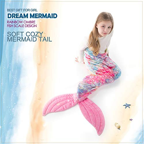 COSUSKET Meerjungfrauenschwanz-Decke für Mädchen, alle Jahreszeiten, weich, hochwertig, bunt, Fischschuppen-Design, zum Kuscheln