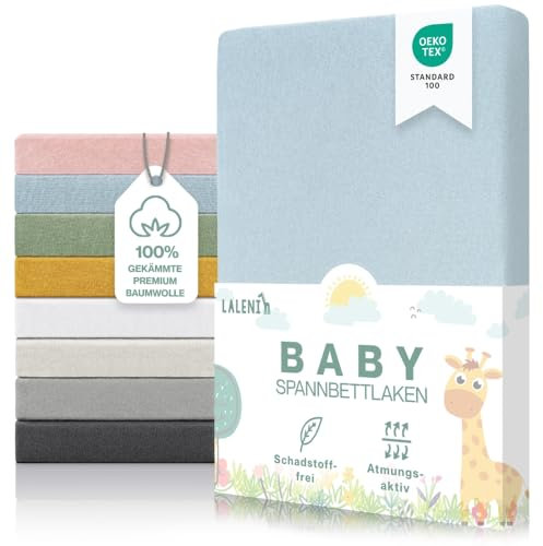 Laleni Premium Spannbettlaken 60x120x15 cm Babybett 2er Set | Oeko-TEX zertifiziertes Bettlaken 60x120 Kinderbett | Kinderbettwäsche 60x120 100% Baumwolle | Spannbettlaken 60x120 cm Baby in Hellblau