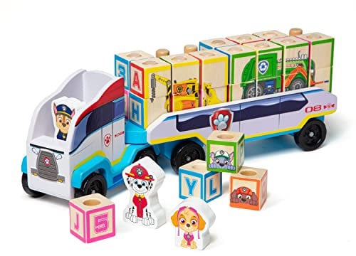 Melissa & Doug PAW Patrol ABC , Riesen-Lkw aus Holz mit Anhänger , Holzklötze , Holzspielzeug , Lernspielzeug , Figuren und Puzzle-Kunst , 3 - 8 Jahre , Geschenk für Jungs oder Mädchen