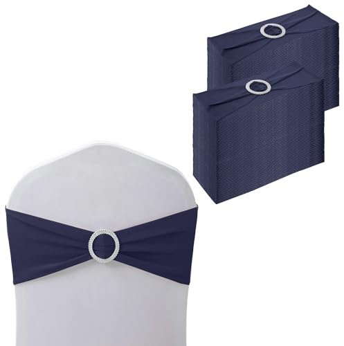 WedDecor Stretch Chair Bands Plain Spandex Band with Slider Buckle for Wedding Party Chair Decoration, Events Supplies, Formal Meeting, Navy Blue, 13 x 6 Inches, 100pcs | Stretch Chair Sashes for Wedding Party Chair Decoration, Event Supplies, Formal Meeting, 13 x 6 Inches