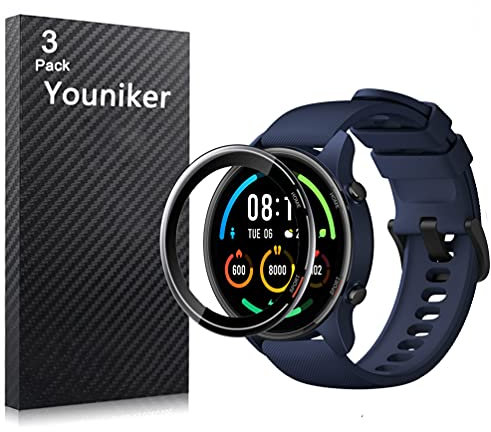 Youniker Paquete de 3 protectores de pantalla compatibles con Xiaomi Mi Watch Protector de pantalla compatible con Xiaomi Mi Smart Watch Protectores de pantalla 3D Cobertura completa antiarañazos