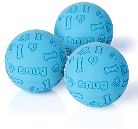 Snug Rubber Dog Balls for Small and Medium Dogs - Tennis Ball Size - Virtually Indestructible (3 Pack - Blue)