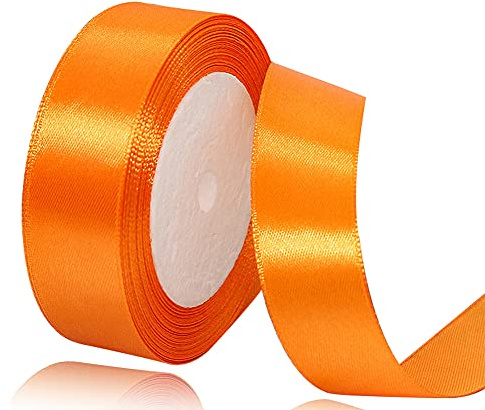 Orange Satin Ribbon 25mm, 23 Meters Solid Colors Fabric Ribbon for Crafting, Gift Wrapping, Balloons, DIY Sewing Project, Hair Bows and Cake Decoration