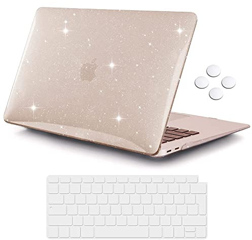 iCasso MacBook Air 13 inch Case 2021 2020 2019 2018 Release A1932 with Touch ID Retina Display, Plastic Hard Shell Case and Keyboard Cover Only Compatible MacBook Air 13'' (Clear Glitter)