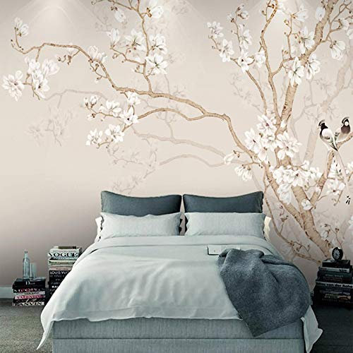 YXTSmurals Fototapete 3D Effekt Weiß Blumen Zweige Fototapeten Vlies Tapeten Wandtapete Vliestapete Wandbild Wand Schlafzimmer Wohnzimmer Büro Küche