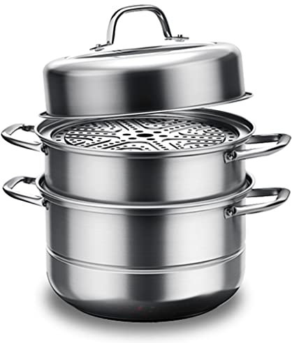GLJAN Pentole bagnomaria Pentola per zuppa a 2 Livelli Pentole per Cottura a Vapore in Acciaio Inossidabile per Cucina a induzione a Fuoco Vivo Lavabile in lavastoviglie Impilabile