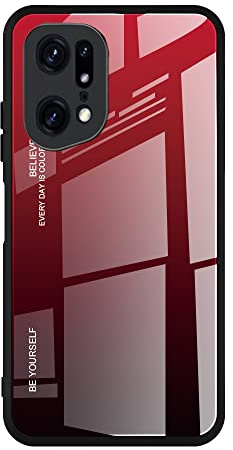 DEDUX Hülle für Oppo Find X5 Pro Handyhülle, Hülle Farbverlauf Glas und TPU Schutzhülle Case Cover für Oppo Find X5 Pro (Rot/Schwarz)