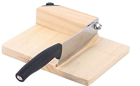 Acesunny Cortador de cocina con base de madera, cuchillo de cortar biltong de acero inoxidable y base de madera de goma, Slicer cuchillo de corte en casa con tabla de cortar