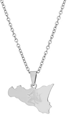 YUANYIRAN Sizilien, Italien Karte Flagge Anhänger Halskette - Geometrischer Ethnischer Stil Unisex Paar Schlüsselbeinkette Patriotische Flagge Hip Hop Charm Schmuck Für Mode Gedenken Geschenk,Silbe