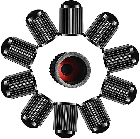 Lot de 10 Bouchons de Valve de Pneu, Housses Anti-poussière en Plastique pour Tige de Pneu de Voiture avec Anneau de Sceau Rouge pour SUV, Moto, camions, vélo, vélo, Noir